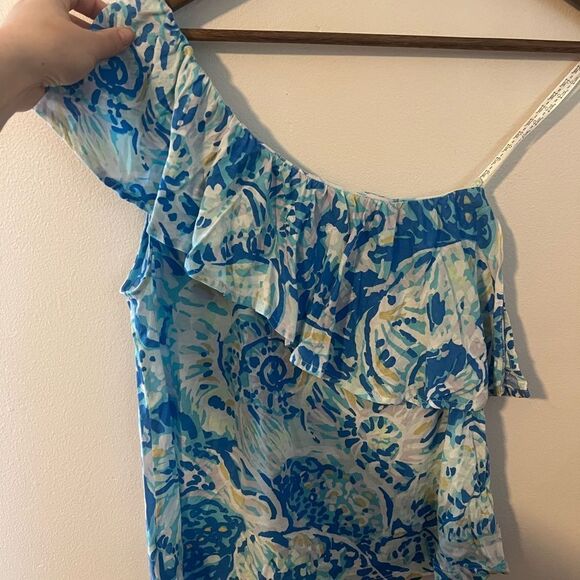Lilly Pulitzer Matteo One Shoulder Top in Bennet Blue Salty Seas - Picture 5 of 7